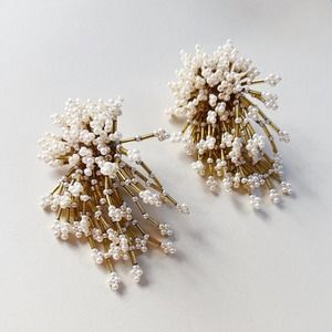 60s Goldtone and Faux Pearl Starburst Statement Earrings